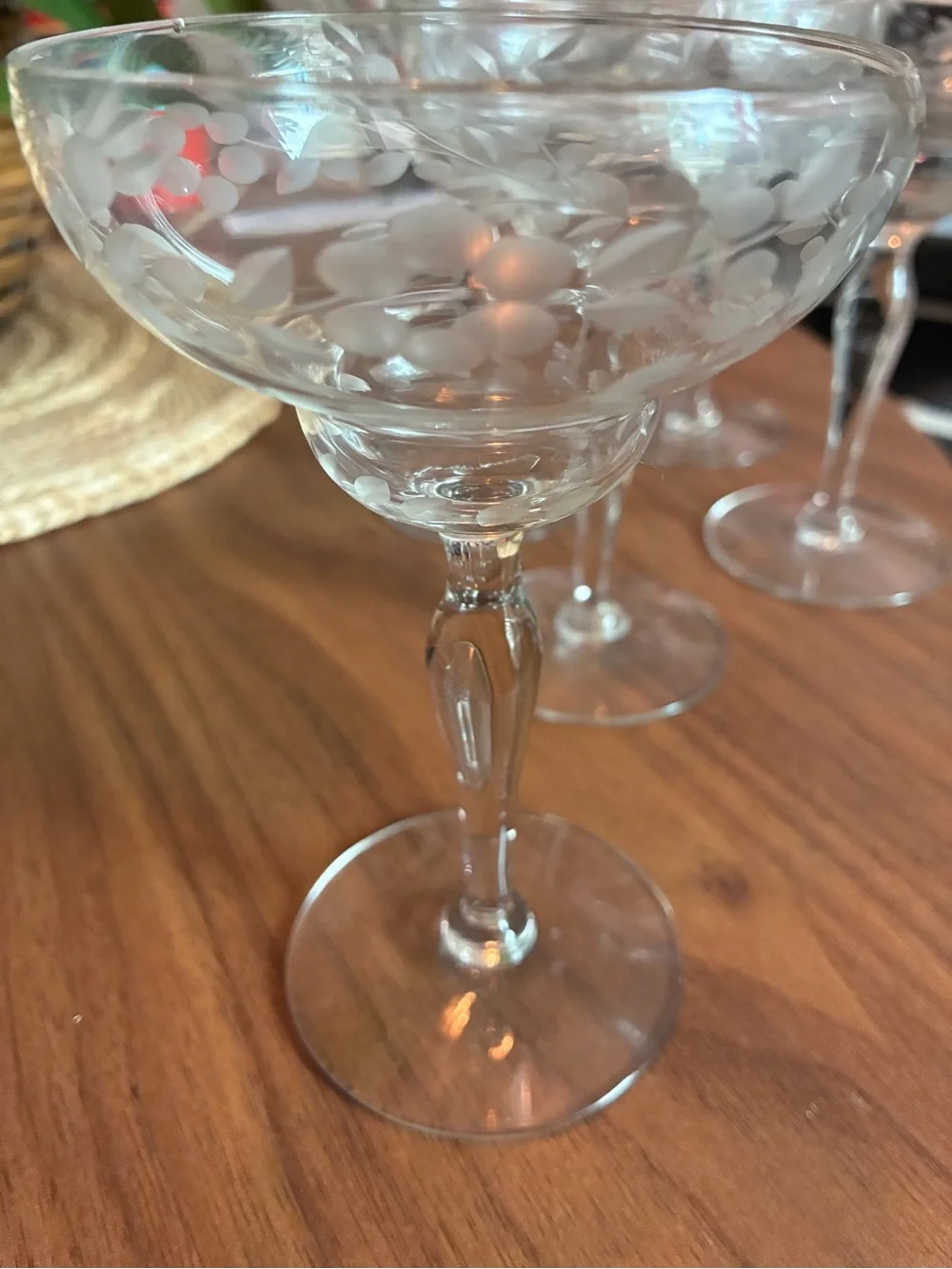 Etched Glass Coupe Dessert Cups - Set of 6